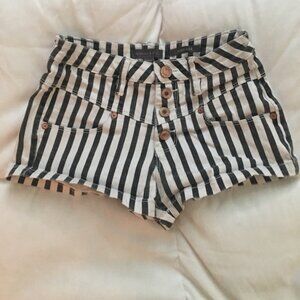 Kendall & Kylie High Rise Black and White Striped Denim Shorts